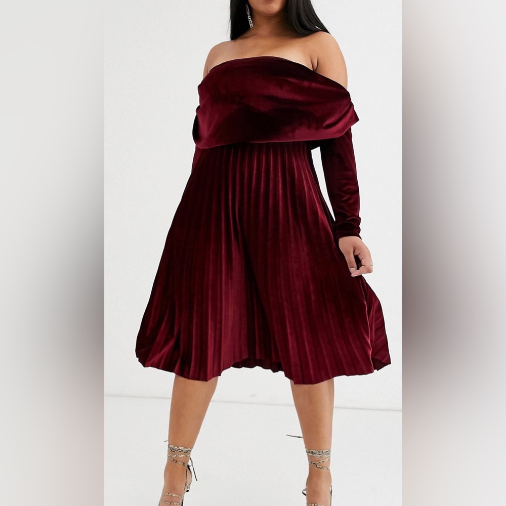 ASOS Curve Dresses | ASOS Design Curve Velvet Pleated Midi Dress Size 14 Plus